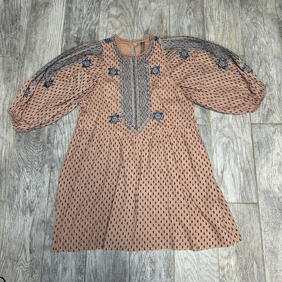 ANTHROPOLOGIE  Embroidered Cotton  Boho Mini Tunic Dress SZ 6 - Picture 8 of 17